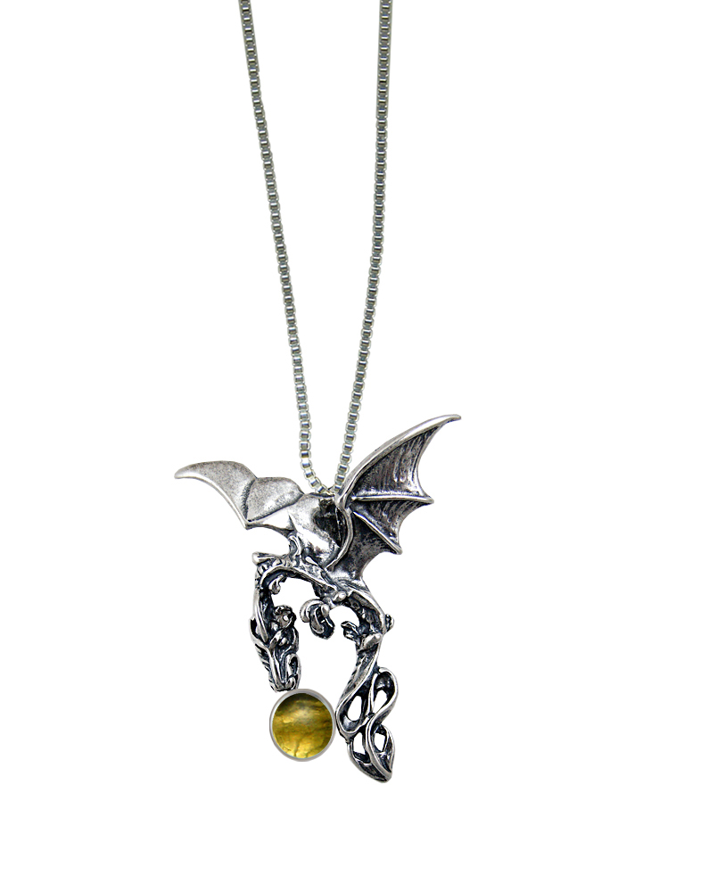 Sterling Silver Dark Sky Dragon Pendant With Citrine